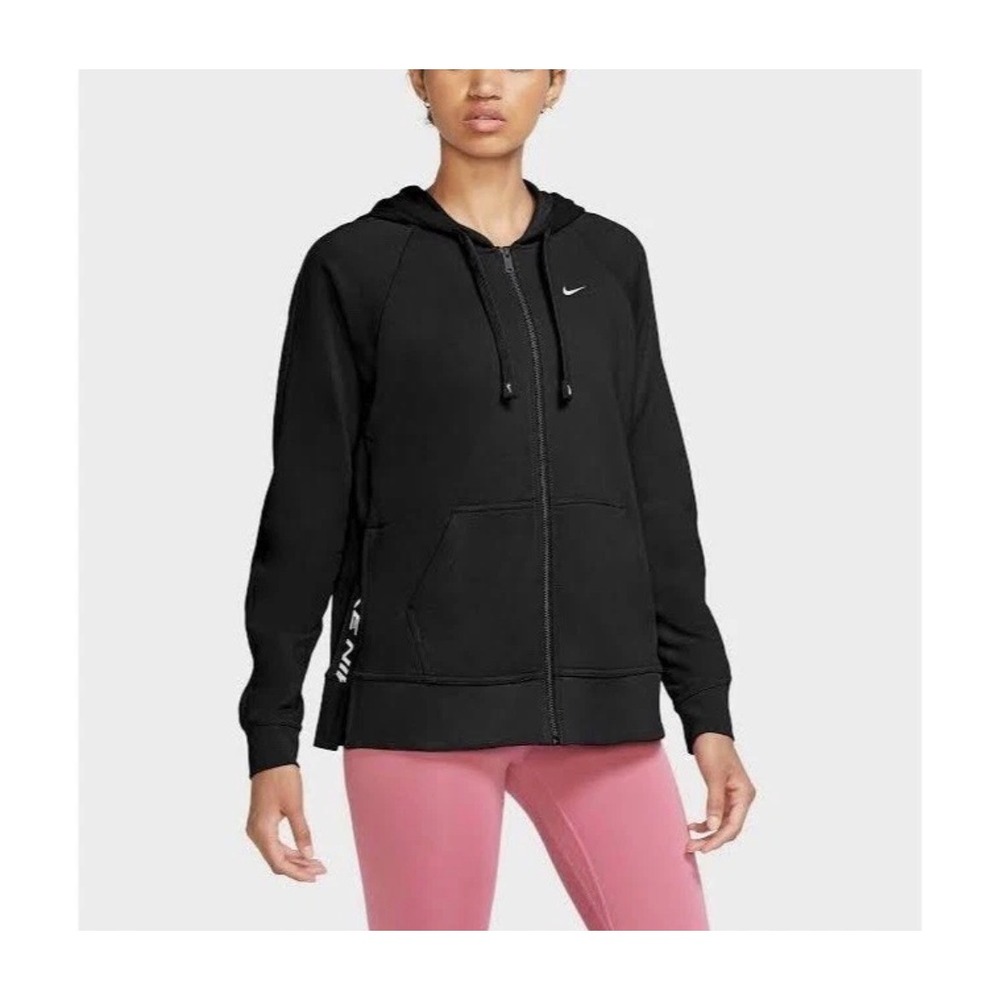 Nike Womens Full Zip Training Hoodie M Black French Terry Side Vent CU7009-010